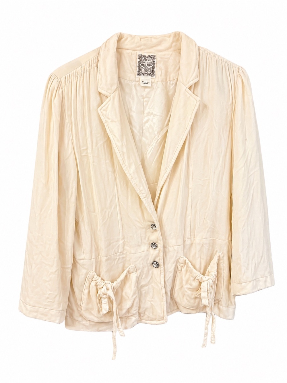 Ralph Lauren Polo Jeans Cream Velvet Jacket Large Boho Tie Waist Blazer